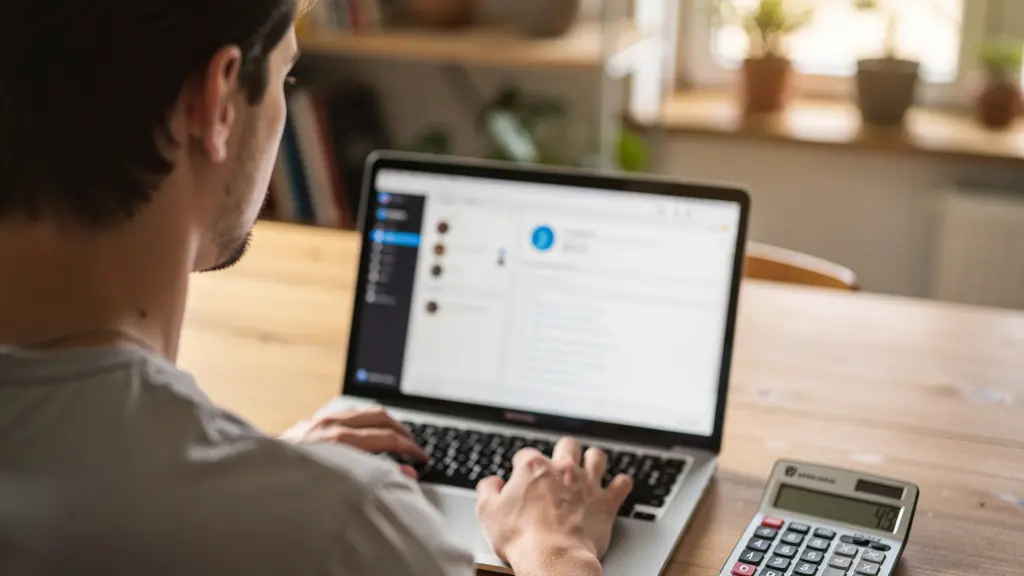 Personne calculant sa capacité d'emprunt PTZ sur ordinateur avec calculatrice